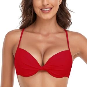 Relleciga Push Up Bikini‎ Top Twist Front Underwire Bathing Suit Small Red Nwt